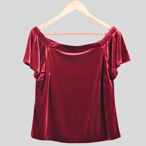 WHITE HOUSE BLACK MARKET Velvet Boat Neck Blouse Red Size S
